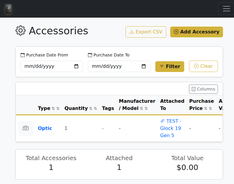 Arsenal Vault accessories inventory